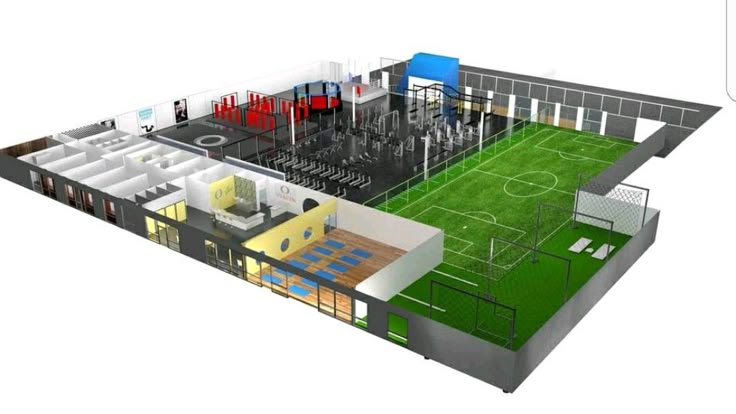 Concept rendering of an indoor performance center with turf and strength equipment
